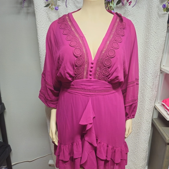 City Chic Pink Embellished Wrap Midi Dress - Picture 3 of 9